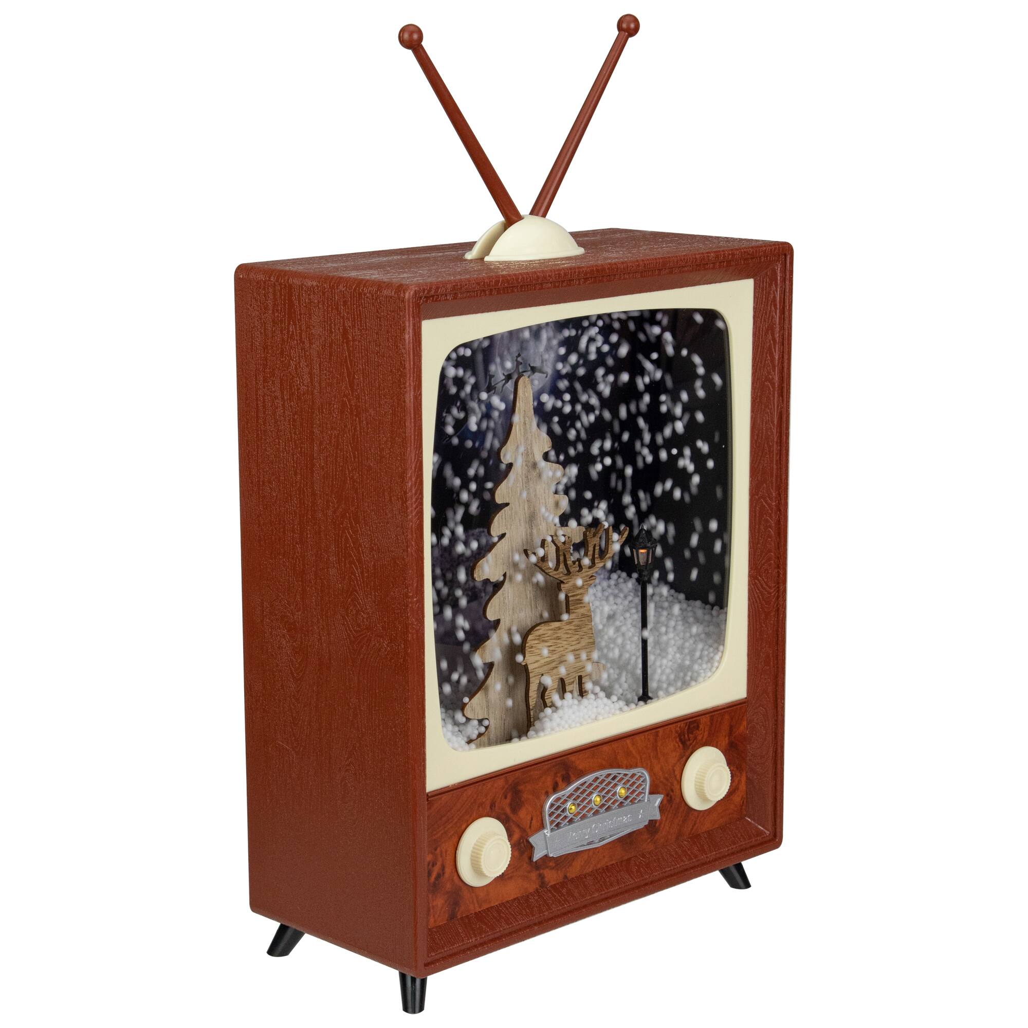 Alt View 3. Northlight - LED Lighted Musical Snowing Reindeer TV Set Christmas Decoration - 12" - Brown.