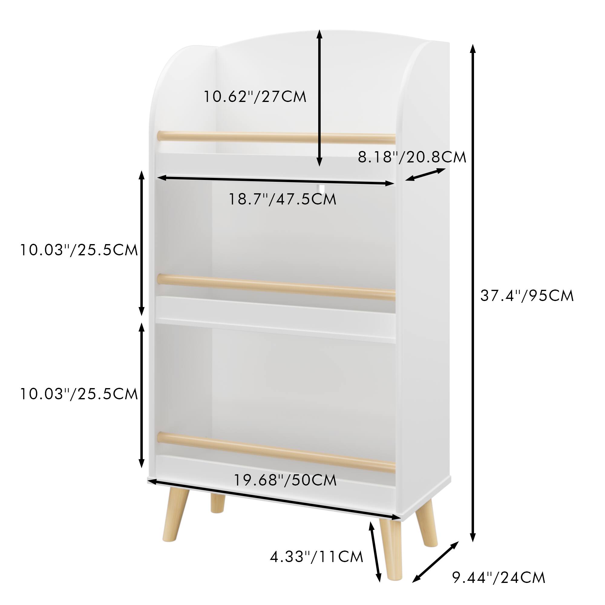 10.62"/27CM  
8.18"/20.8CM  
18.7"/47.5CM  
10.03"/25.5CM  
37.4"/95CM  
10.03"/25.5CM  
19.68"/50CM  
4.33"/11CM  
9.44"/24CM