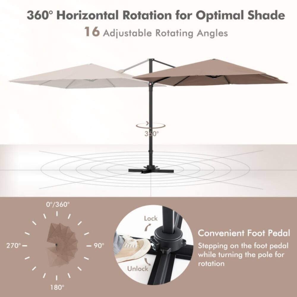 360° Horizontal Rotation for Optimal Shade  
16 Adjustable Rotating Angles  

0°/360° Lock  
270° 90° Unlock  

Convenient Foot Pedal  
Stepping on the foot pedal while turning the pole for rotation