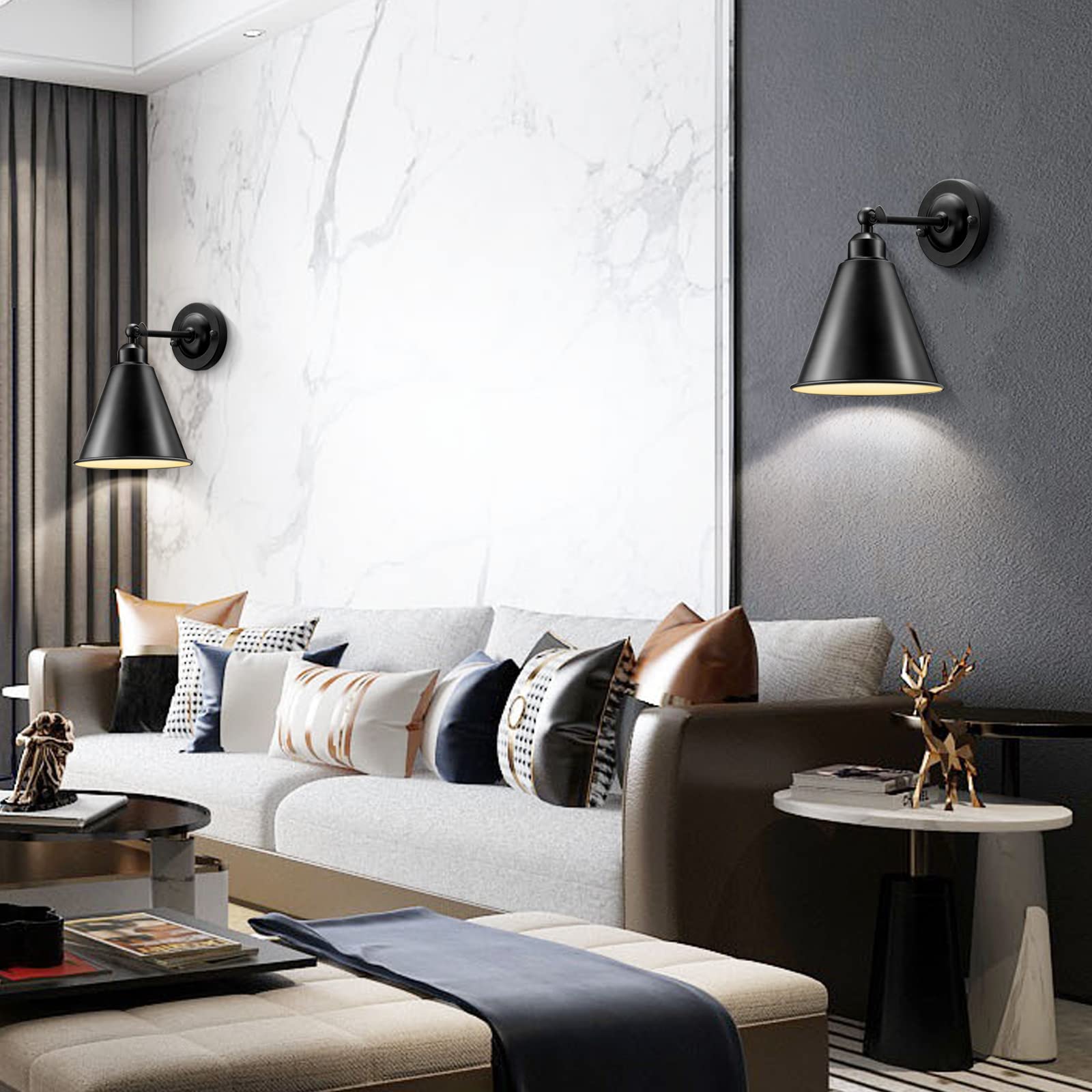 Alt View 3. Comfort Essence - Vintage Wall Sconces Modern Sconce Lighting Set Of Two Degree Adjustable Antique Arm Swing Lamp For Bedroom - Black.