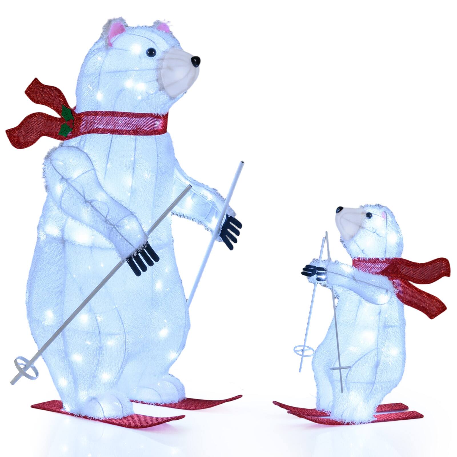 Front. Gymax - Gymax 2 PCS Animated Skiing Polar Bears w/Skiing Motion & 160 Cold White LED Lights Multi-color - White.