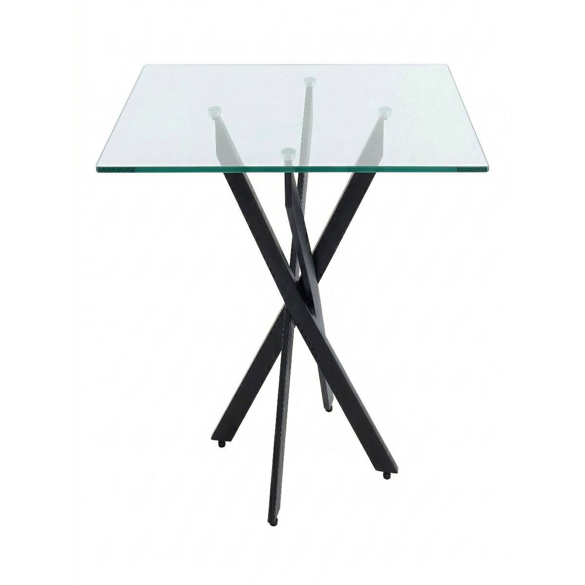 Back. Loheer - Loheer Rectangular Glass Dining Table with Black Metal Legs, 47.24 Inch Modern Table - Black.