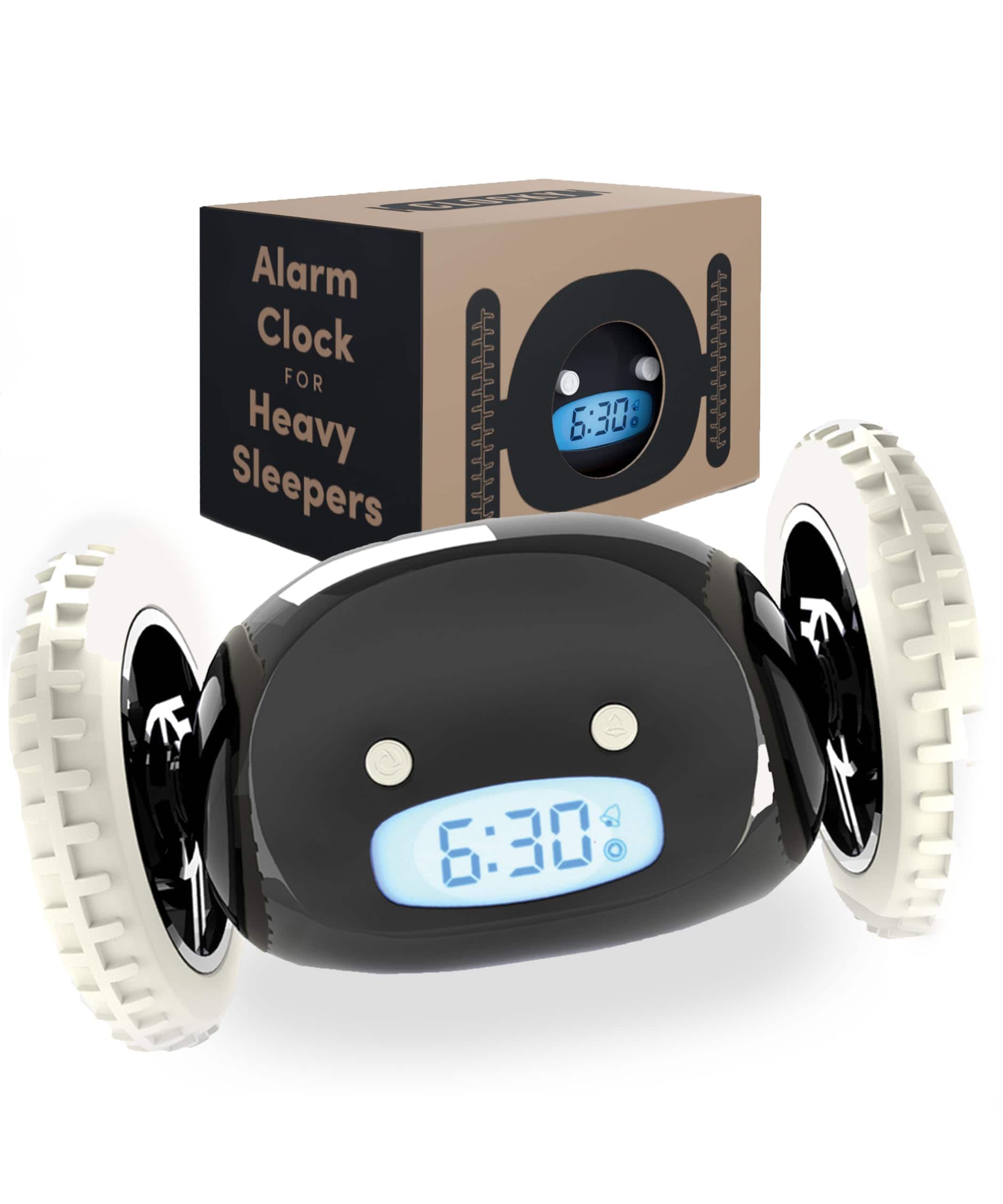 Vulpecula Spade - Extra Loud Alarm Clock for Heavy Sleepers on Wheels Rolls Runs Away Vibrating, Easy to Set Super Smart Snooze Digital - Black