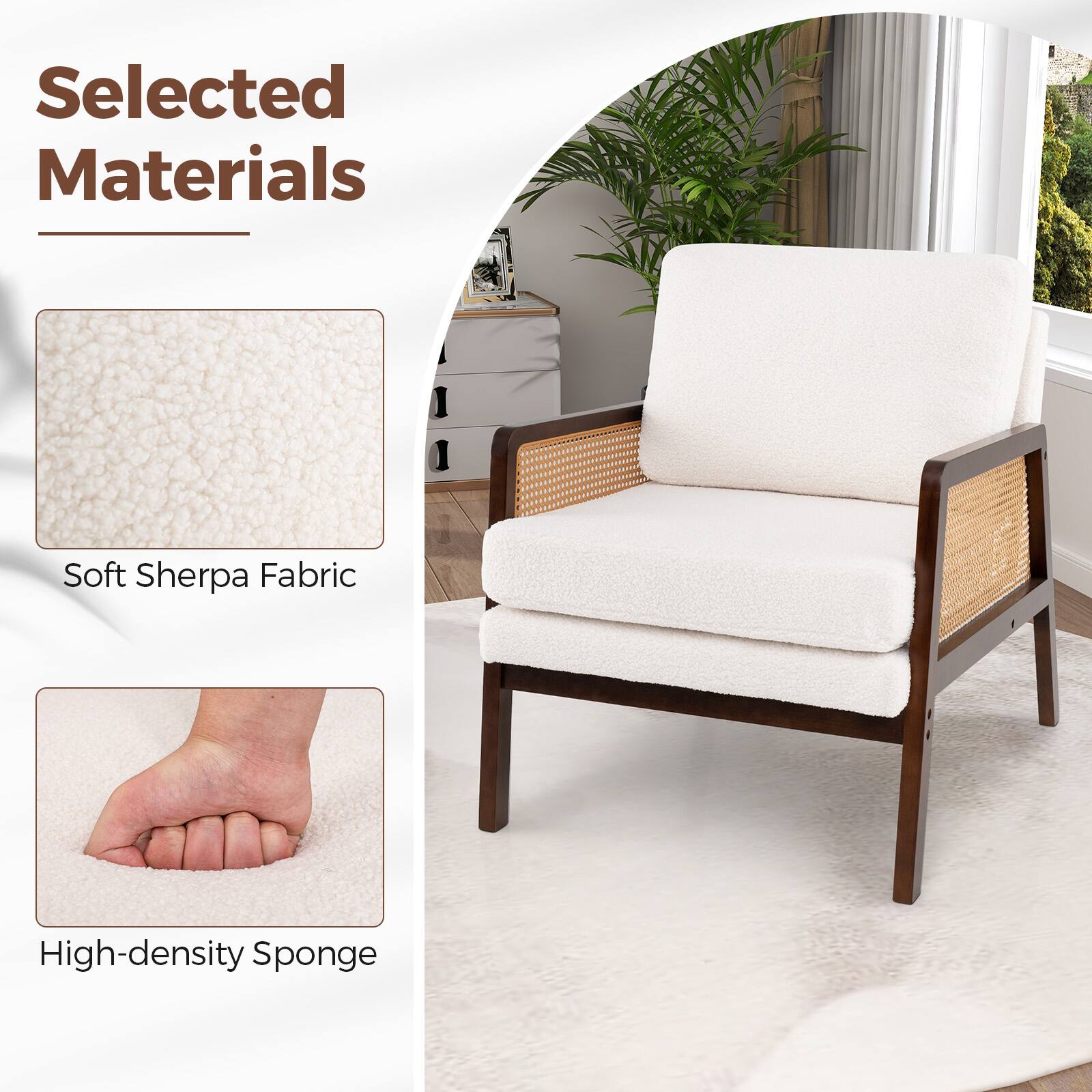 Selected Materials: Soft Sherpa Fabric, High-density Sponge