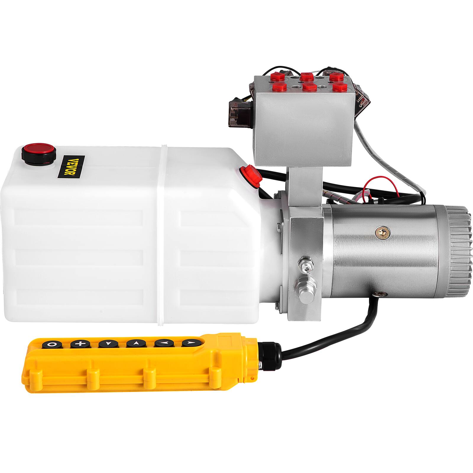 Alt View 5. VEVOR - Hydraulic Pump, 6 Quart/1.5 Gal Double Acting Dump Trailer Pump DC 12V, 3200 PSI Max Relief Pressure, Electric Hydraulic - Silver.