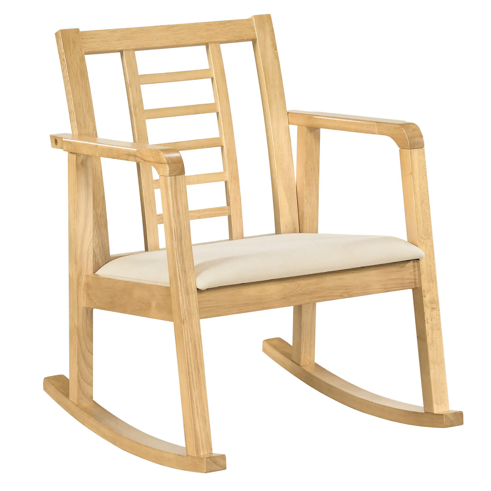 Front. Costway - Costway 1 PCS Wooden Rocking Chair 400 LBS Solid Rubber Wood Rocker with Fabric Upholstered Seat - Natural and Beige.