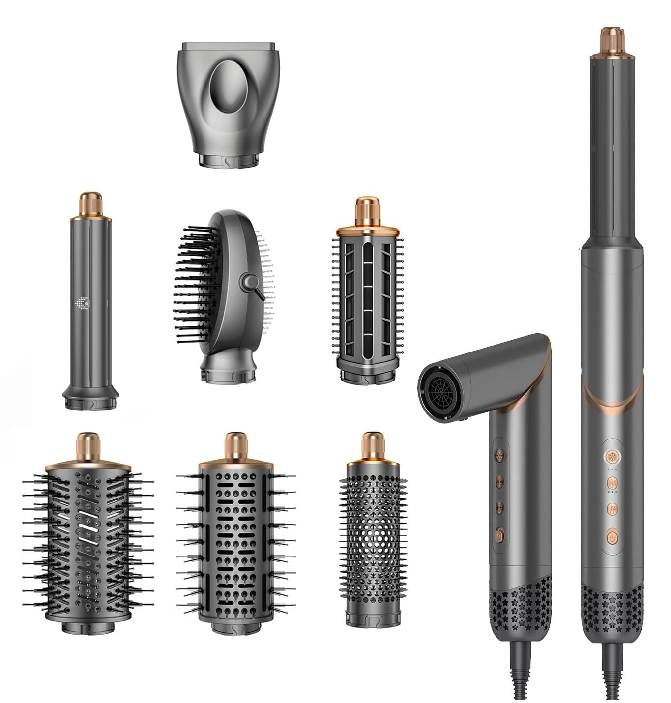 The Best Inks - 1400W Ionic Lightweight Travel Hair Dryer Professional Grade with Advanced Technology for Fast Drying - Grey 8 in 1 Hair Styler