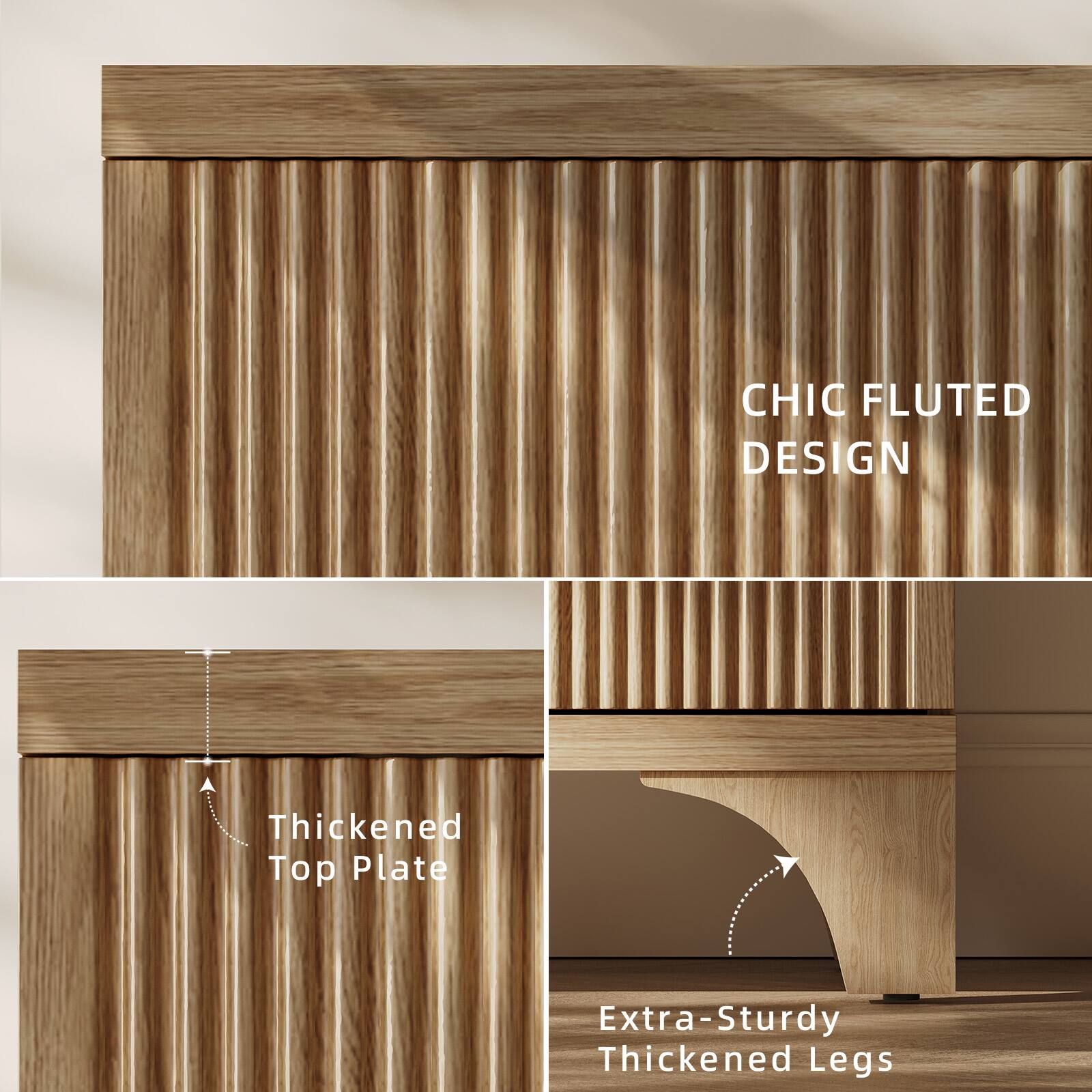 CHIC FLUTED DESIGN  
Thickened Top Plate  
Extra-Sturdy Extra Thickened Legs