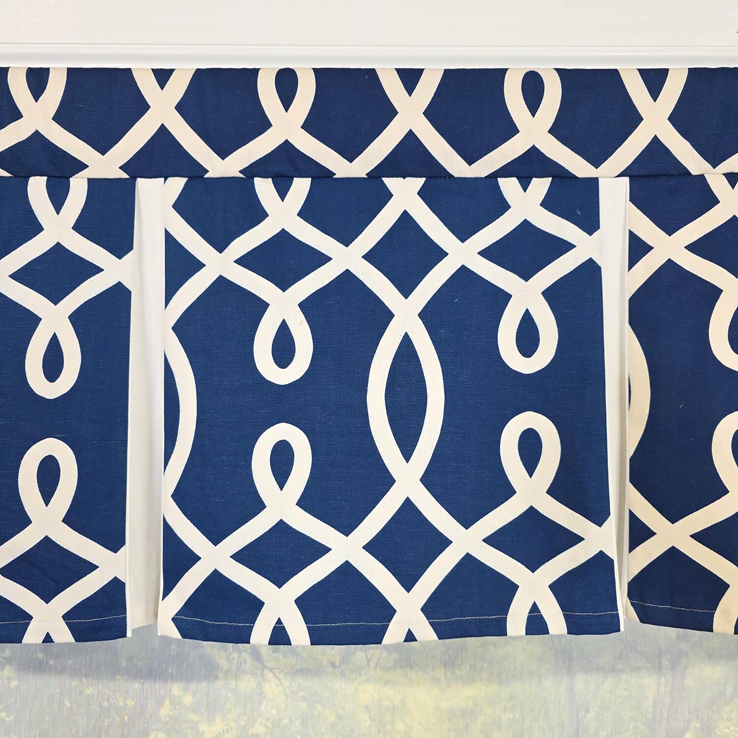 Alt View 1. RLF Home - RLF Home Oblique Pleated Window Valance 100% Cotton Rod Pocket 50" x 17" Blue - Blue.