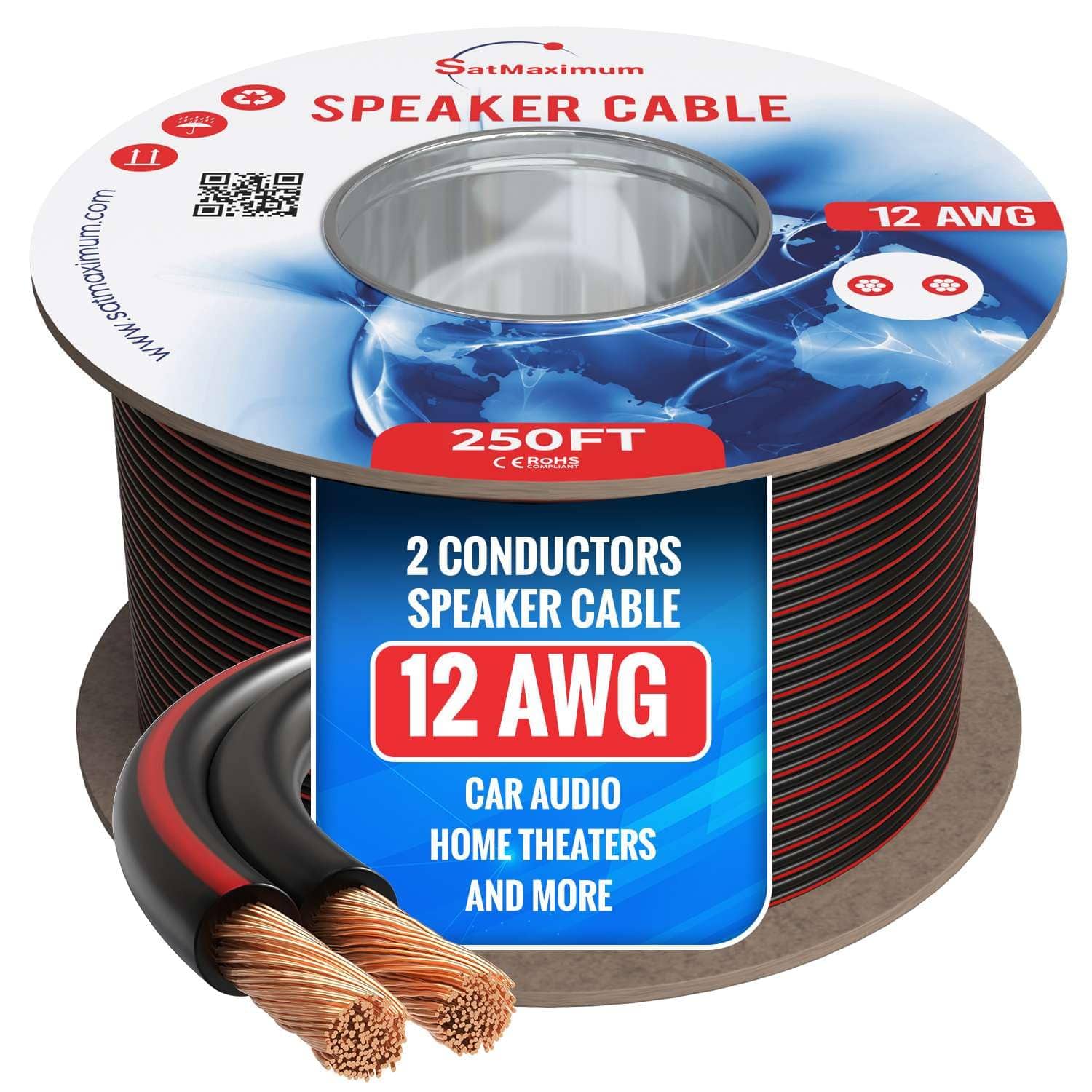 Cables Direct Online - 12/2 100FT Speaker Wire CCA (Copper-Clad Aluminum) 12AWG 2-Conductor Cable Low Voltage Home Theater Car Audio - Black