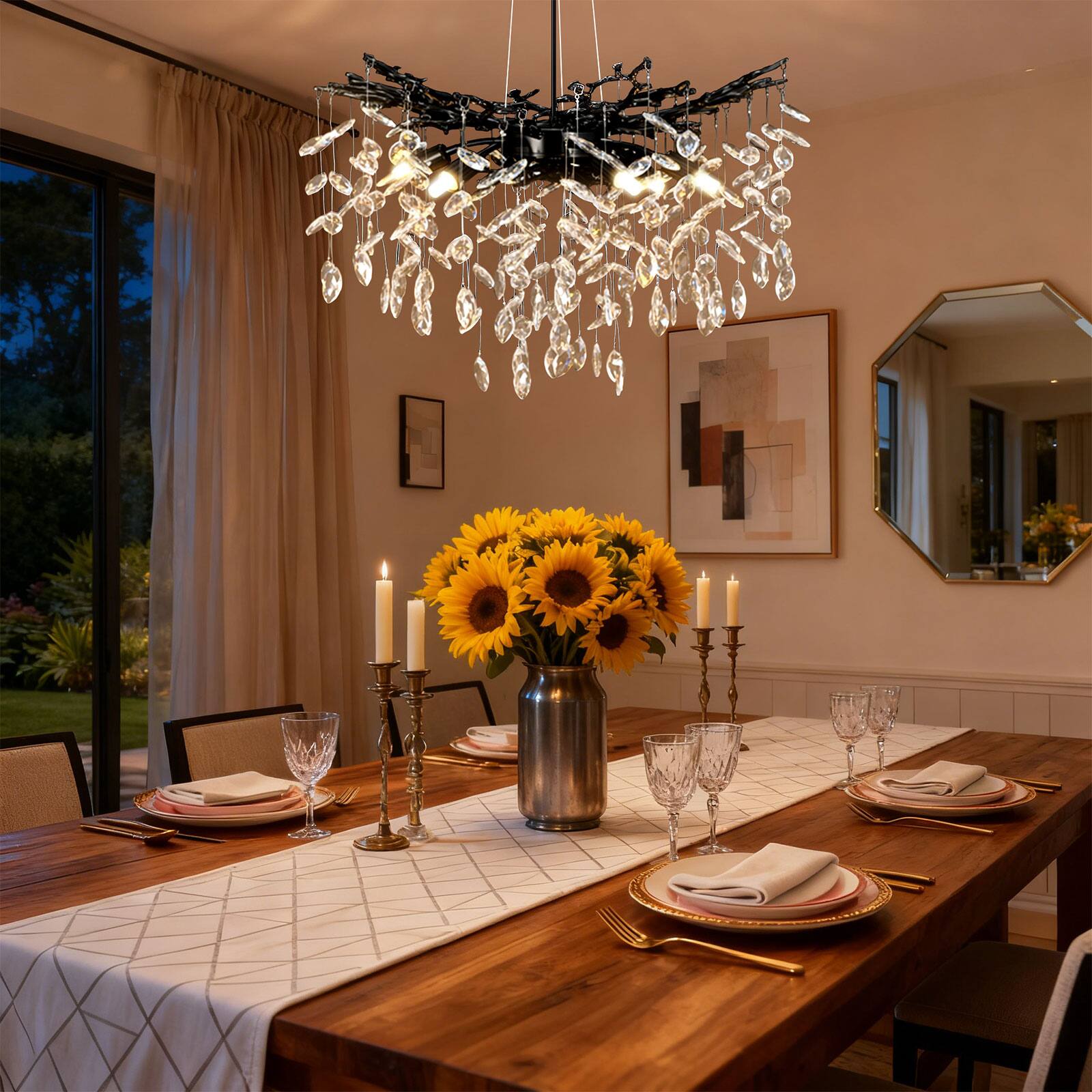 Alt View 7. Unique Bargains - Crystal Chandelier D23.7" Modern Chandeliers for Dining Room K9 Tree Branches 6-Light Living Room Chandelier - Black.