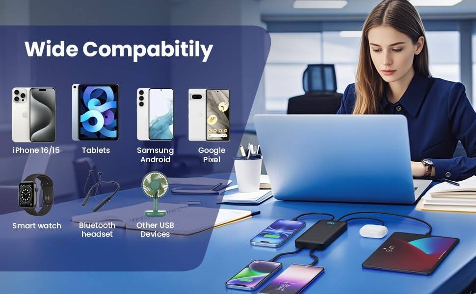 Wide Compatibility

iPhone 16/15

Tablets

Samsung Android

Google Pixel

Smart watch

Bluetooth headset

Other USB Devices