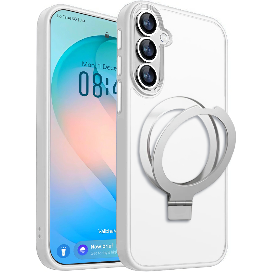 Entronix - [Magnetic] Case Compatible with Galaxy S26 - Translucent Frosted Matte Gripstand - White