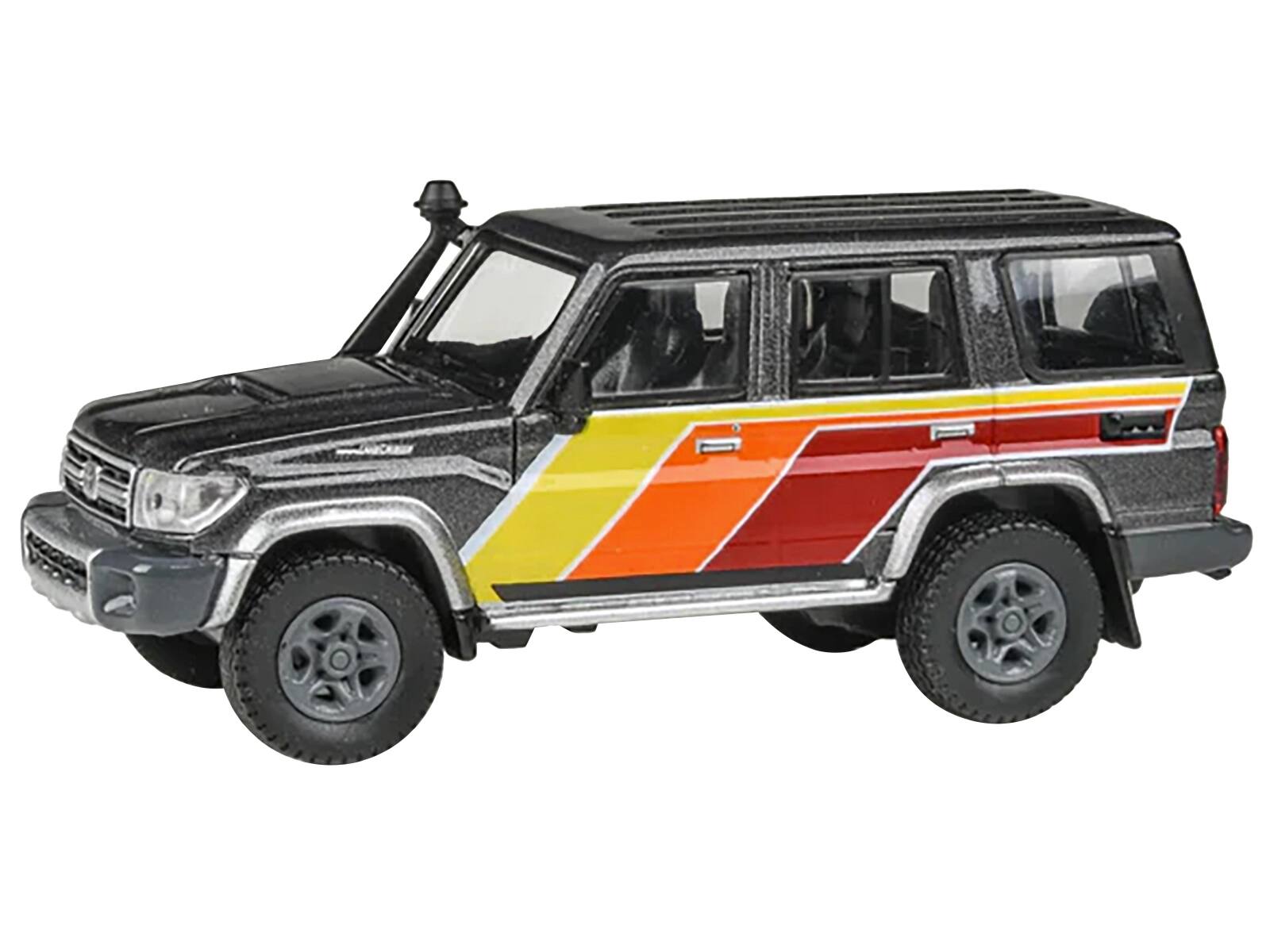 Alt View 4. Paragon - 2014 Toyota Land Cruiser LC76 "TRD Livery" Gray Metallic with Stripes 1/64 Diecast Model Car by Paragon.