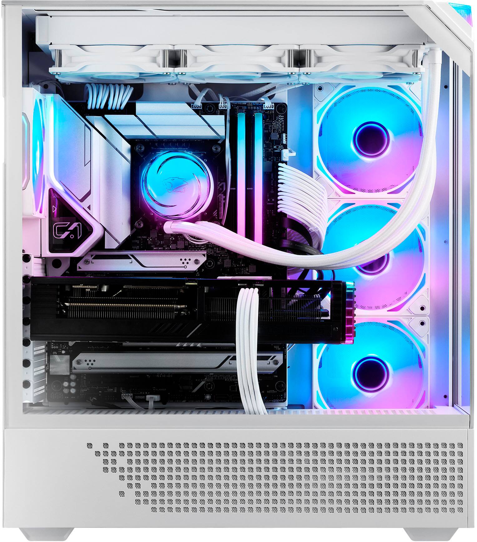 Left. iBUYPOWER - Element Pro White Gaming Desktop PC - AMD Ryzen 7 9800X3D ,AMD Radeon RX 9070 16GB, 32GB RAM, 2TB SSD - White.