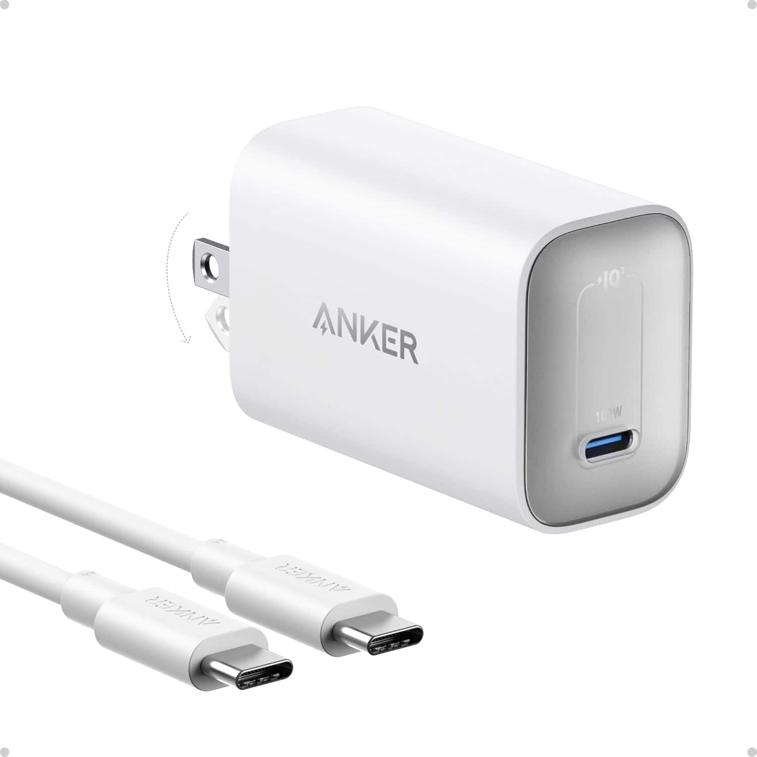 Anker - Nano Charger, 100W Foldable Type C Charger - White