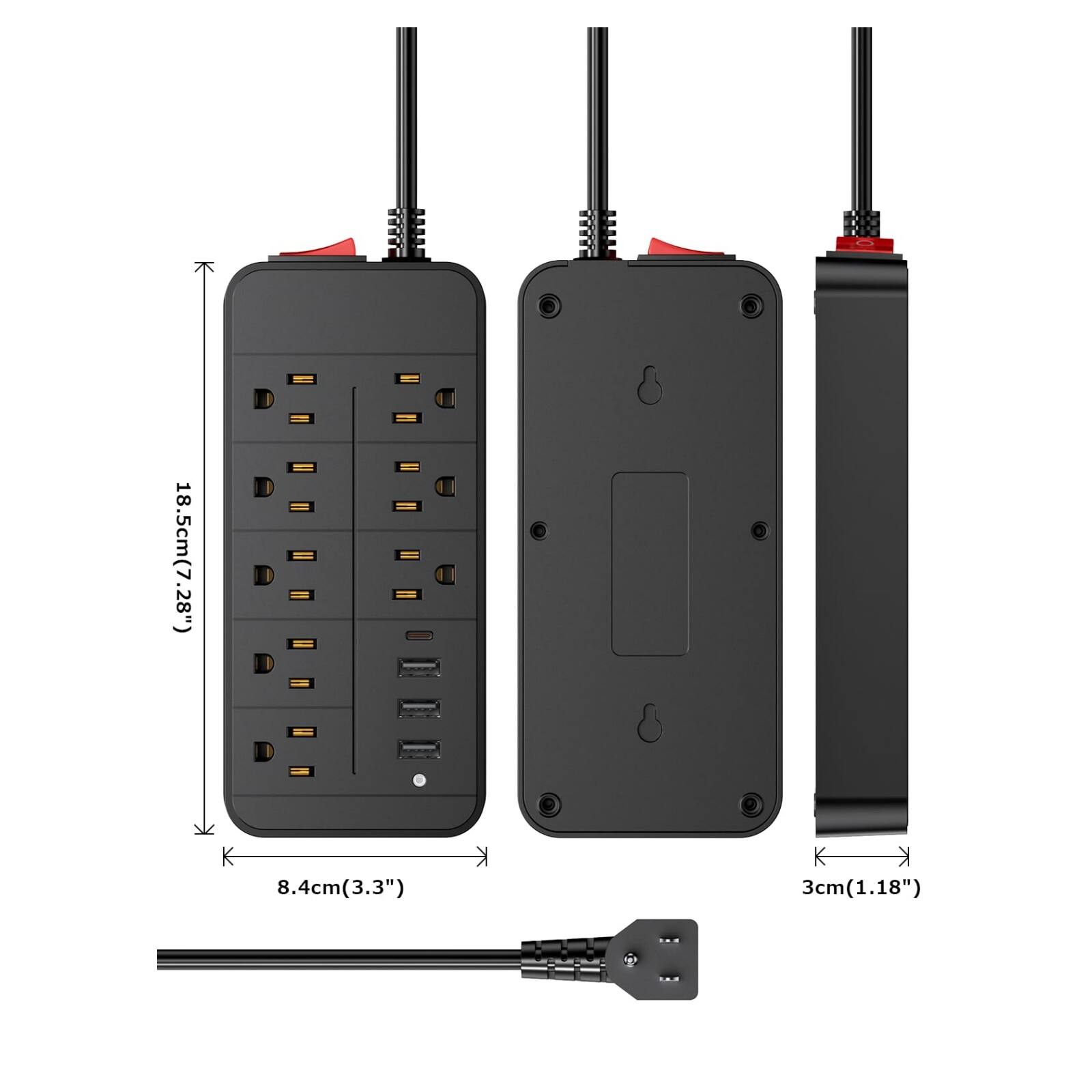 18.5cm (7.28")  
8.4cm (3.3")  
3cm (1.18")