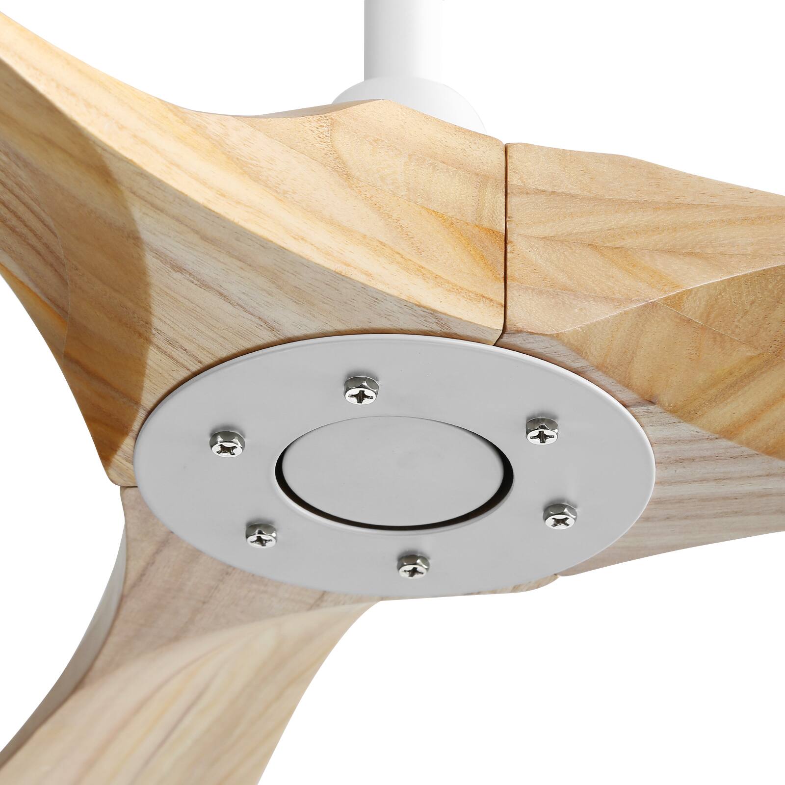 Alt View 5. Sofucor - 60" Solid Wood Ceiling Fan No Light With Remote Quiet Outdoor Indoor Ceiling Fan for Patio Bedroom Porch Farmhouse - White - Burley Wood.