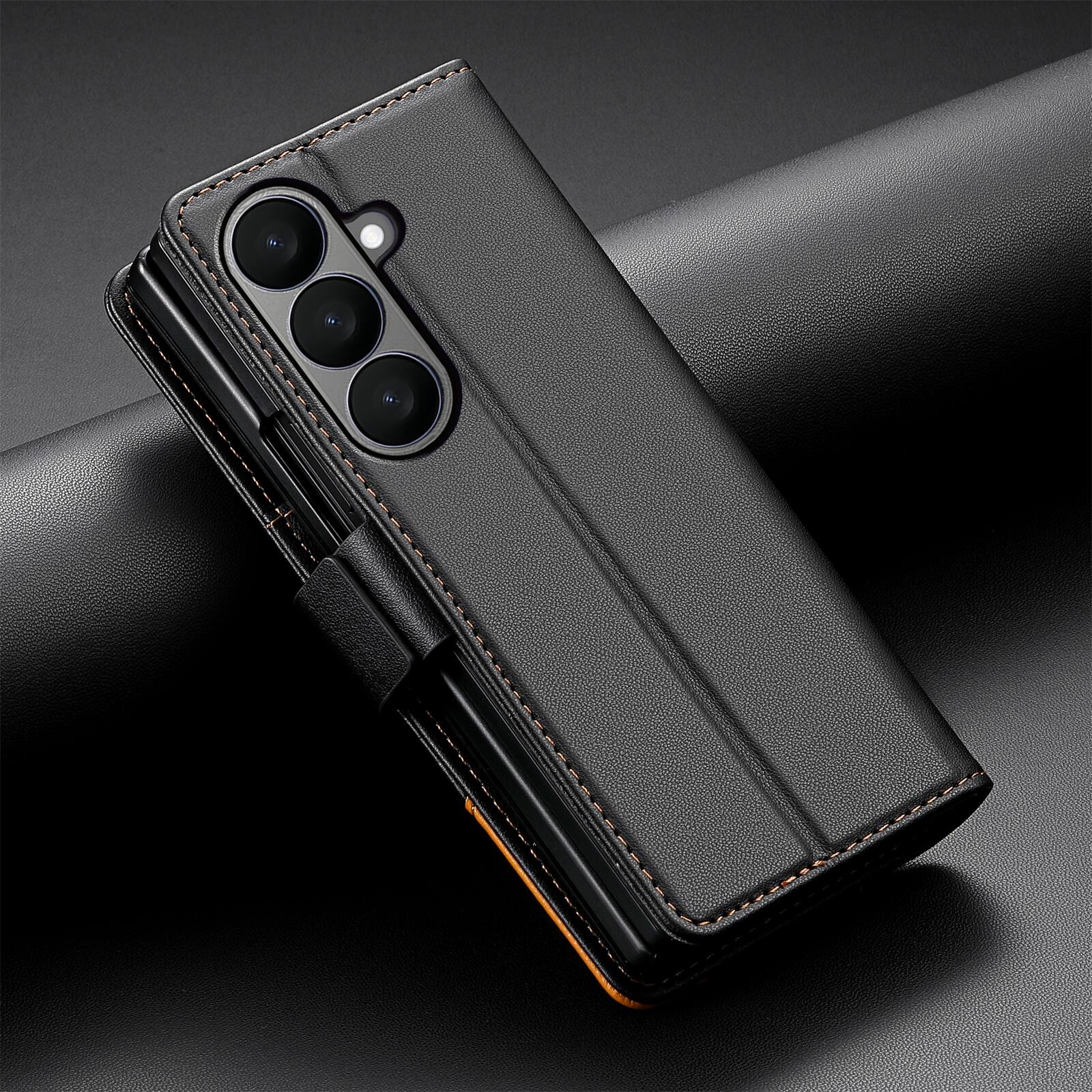 Alt View 2. Dteck - Wallet Case for Samsung Galaxy Z Fold8 Ultra, Leather Folio Cover with Card Slots & Magnetic Closure - Black.