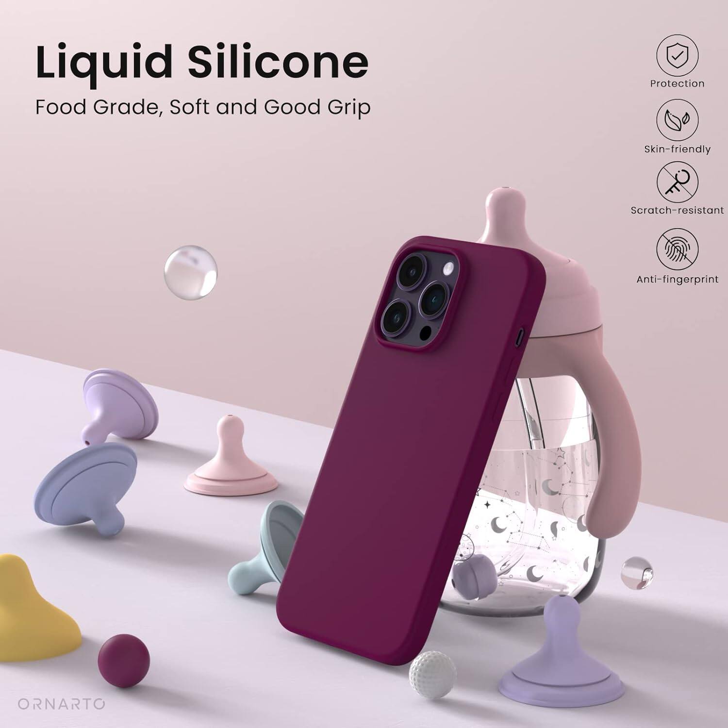 Liquid Silicone, Food Grade, Soft and Good Grip, Protection, Skin-friendly, Scratch-resistant, Anti-fingerprint, ORNARTO