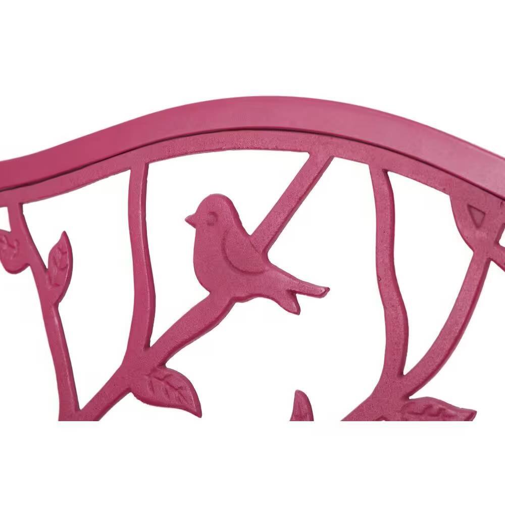 Left. Hivvago - Red Steel Frame Outdoor Patio Garden Bench with Bird Branch Pattern Backrest - Red.