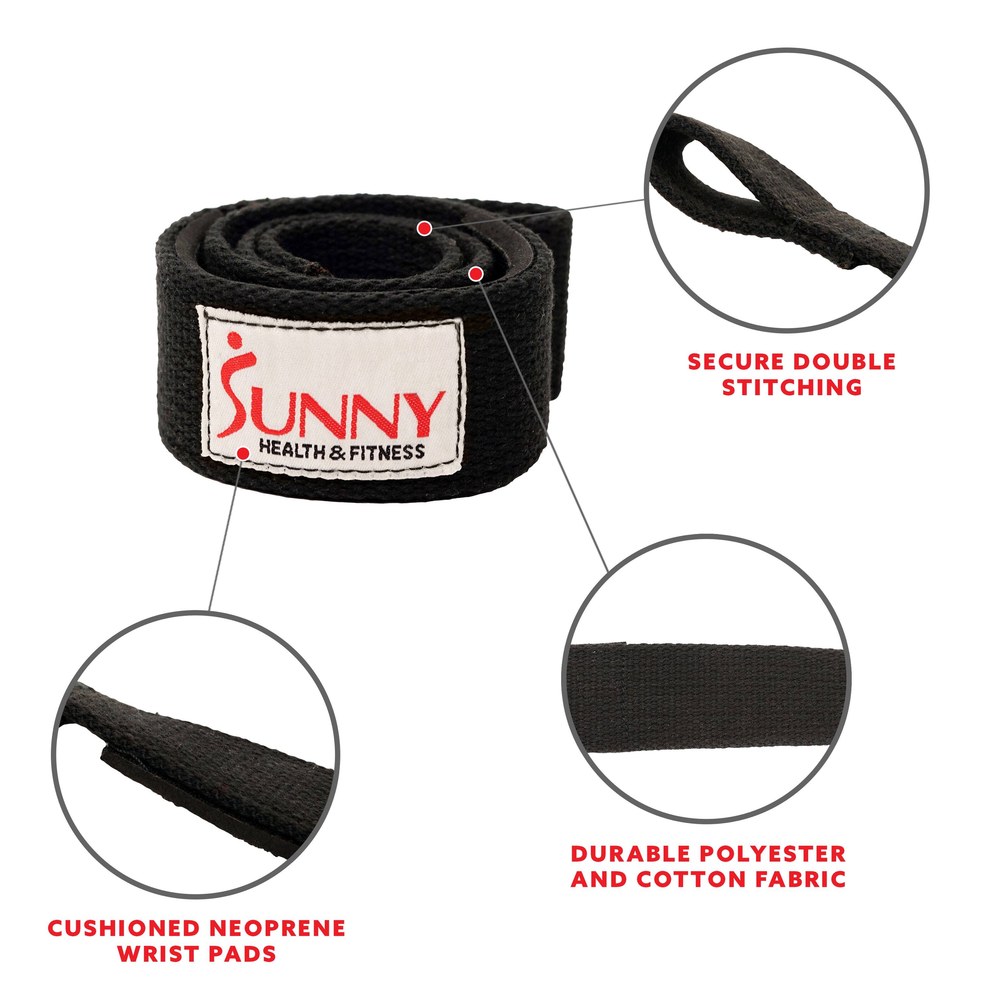 Sunny Health & Fitness  
Secure Double Stitching  
Durable Polyester and Cotton Fabric  
Cushioned Neoprene Wrist Pads