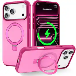 Dteck - for Apple iPhone 17 Pro Max Magnetic Ring Kickstand Case,Rugged PC TPU Metal Shockproof Wireless Charging Cover - Rose
