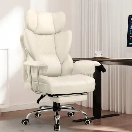 Front. CloudRest Pro - 400lbs Heavy Duty Office Chair Faux Leather Wide Ergonomic Comfy Executive Chair,Beige - Beige.