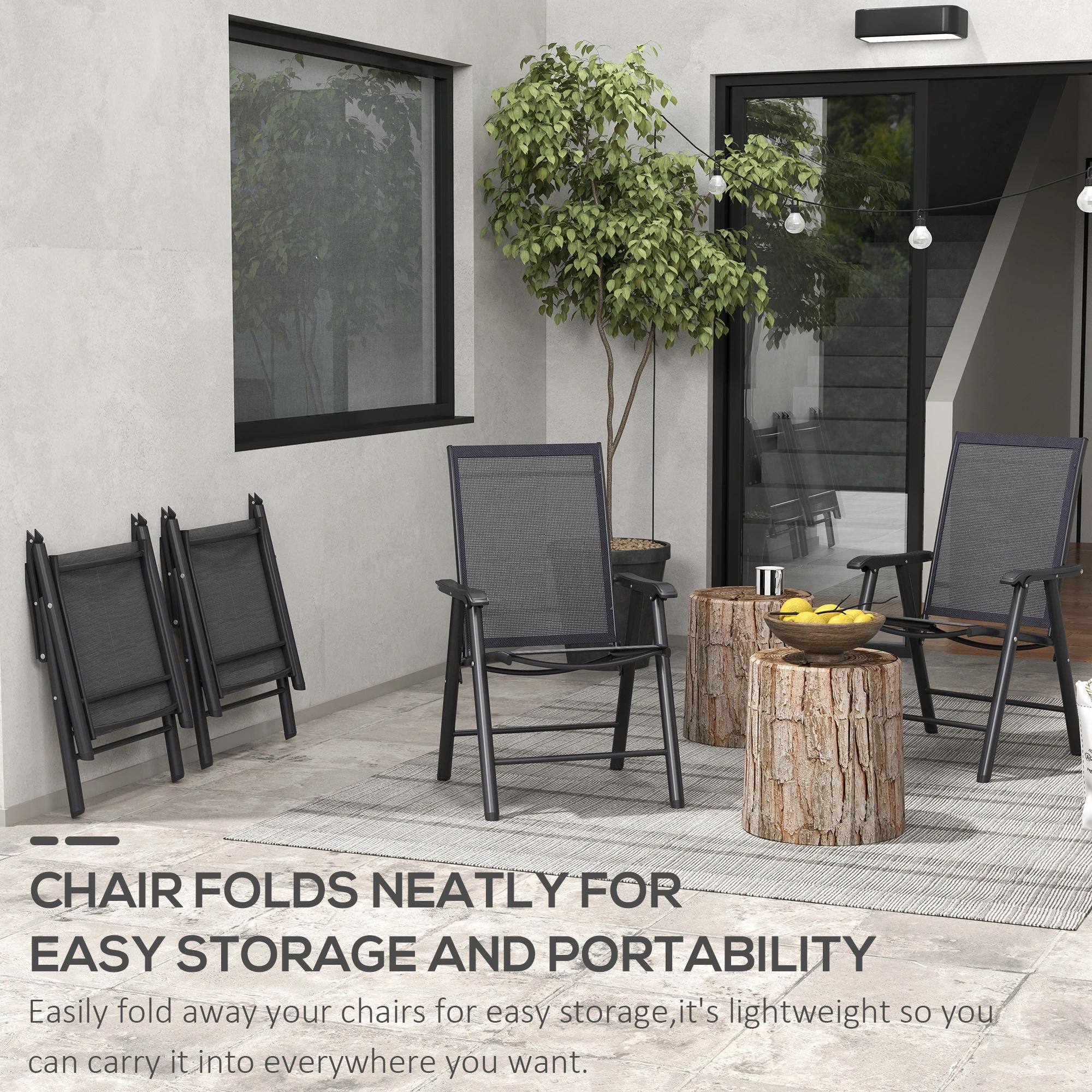 CHAIR FOLDS NEATLY FOR EASY STORAGE AND PORTABILITY

Easily fold away your chairs for easy storage, it's lightweight so you can carry it into everywhere you want.