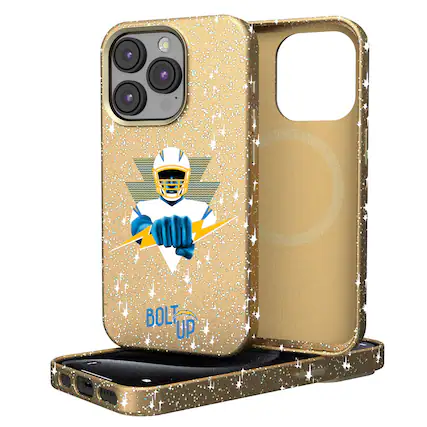 Front. Keyscaper - Gold Los Angeles Chargers 2024 Illustrated Limited Edition Bling iPhone Case - 14 - Gold.