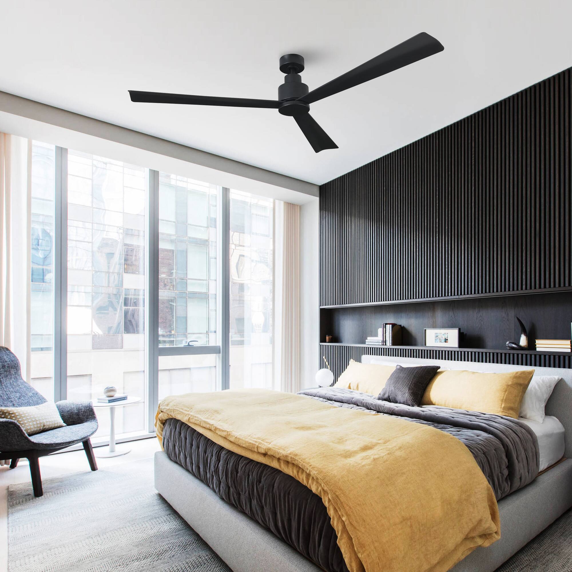 Left. Parrot Uncle - 52" Modern 3-Blade Ceiling Fan with Reversible DC Motor, 6-Speed, Remote Control, No Light - Black.