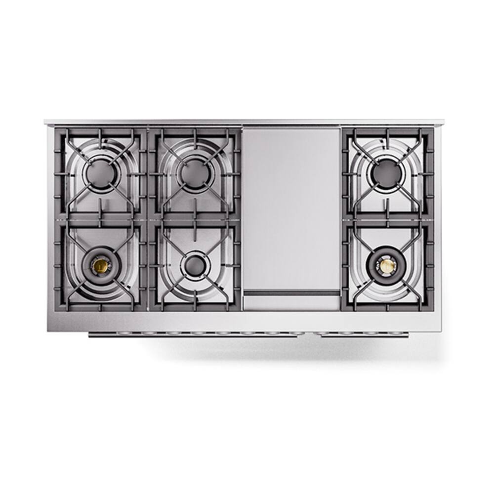 Alt View 2. ILVE - ILVE Professional Plus II Series 48 in. Dual Fuel Range with 8 Sealed Burners + Griddle (Natural Gas, Satin Trim) - Stainless Steel.