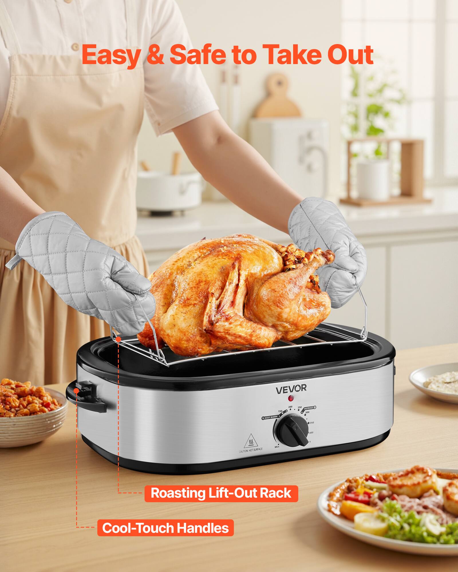 Easy & Safe to Take Out

VEVOR

Roasting Lift-Out Rack

Cool-Touch Handles