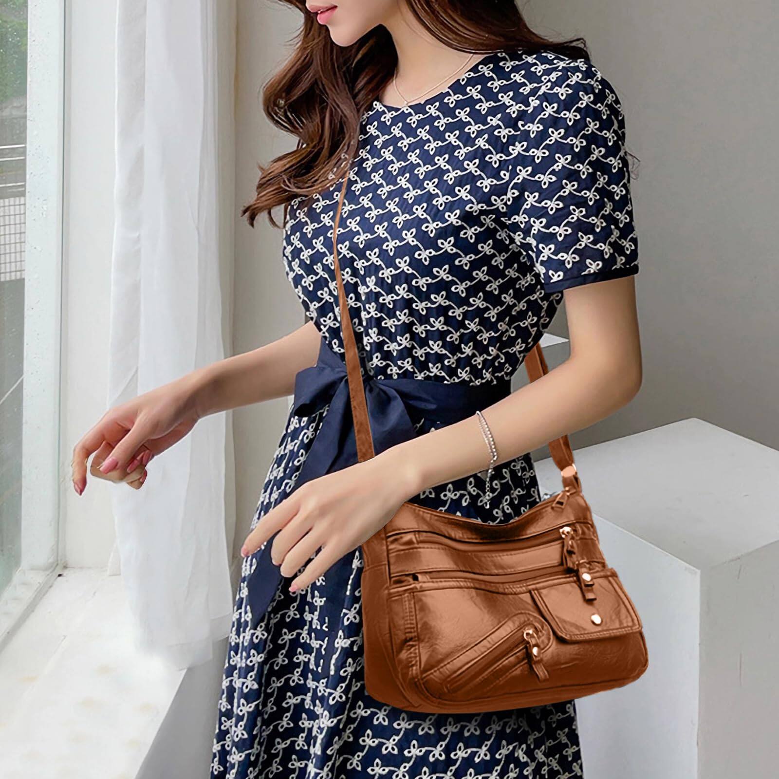 Alt View 3. Fabibe - Crossboby Bag For Women - Soft Pu Leather Multi-pocket Shoulder Handbag With Adjustable Strap - Grey 1.