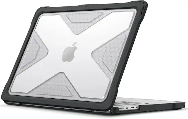 Front. Fintie - Rugged Case for MacBook Pro 14 Inch (2021-2026 Release) with M5 M4 M3 M2 M1 Chip, TPU Bumper, Hard Shell Cover - Crystal Clear.