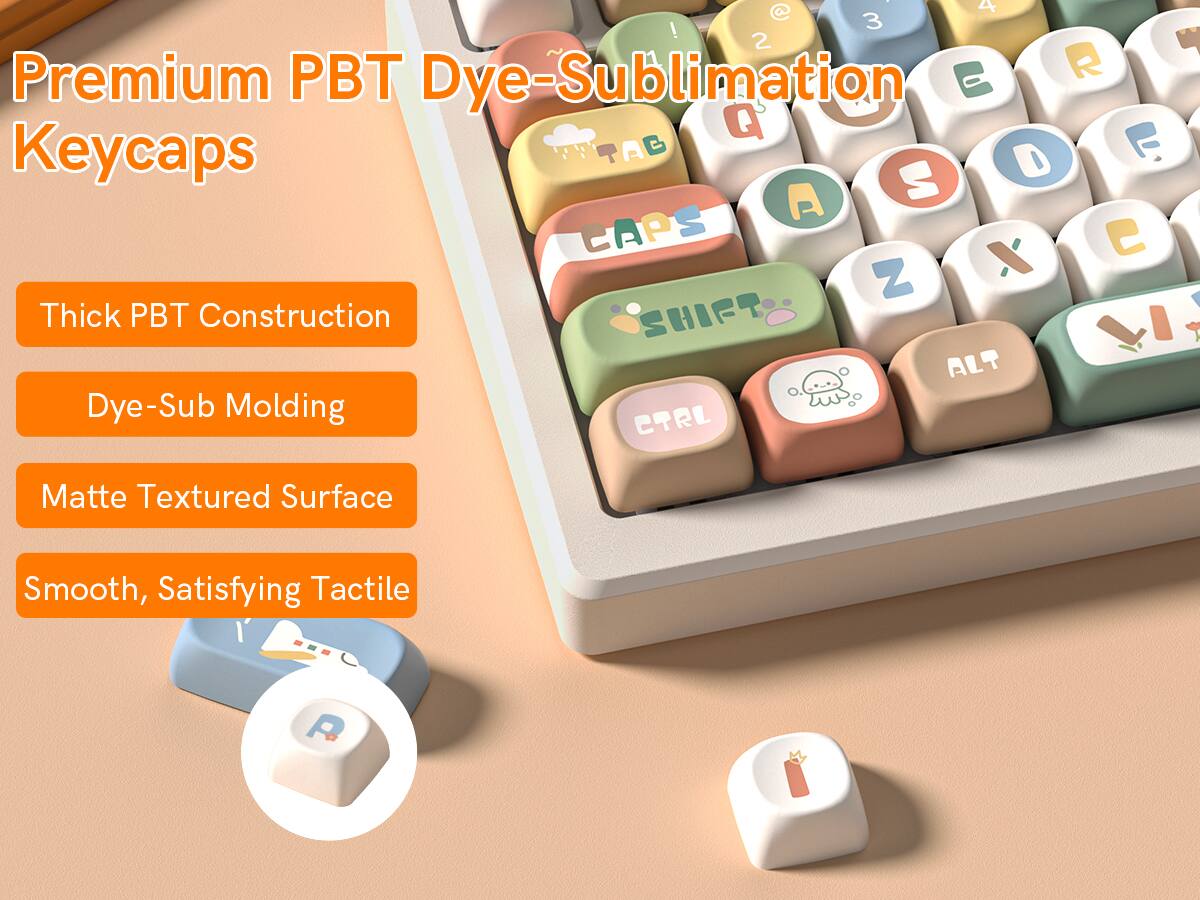 Premium PBT Dye-Sublimation Keycaps

- Thick PBT Construction
- Dye-Sub Molding
- Matte Textured Surface
- Smooth, Satisfying Tactile