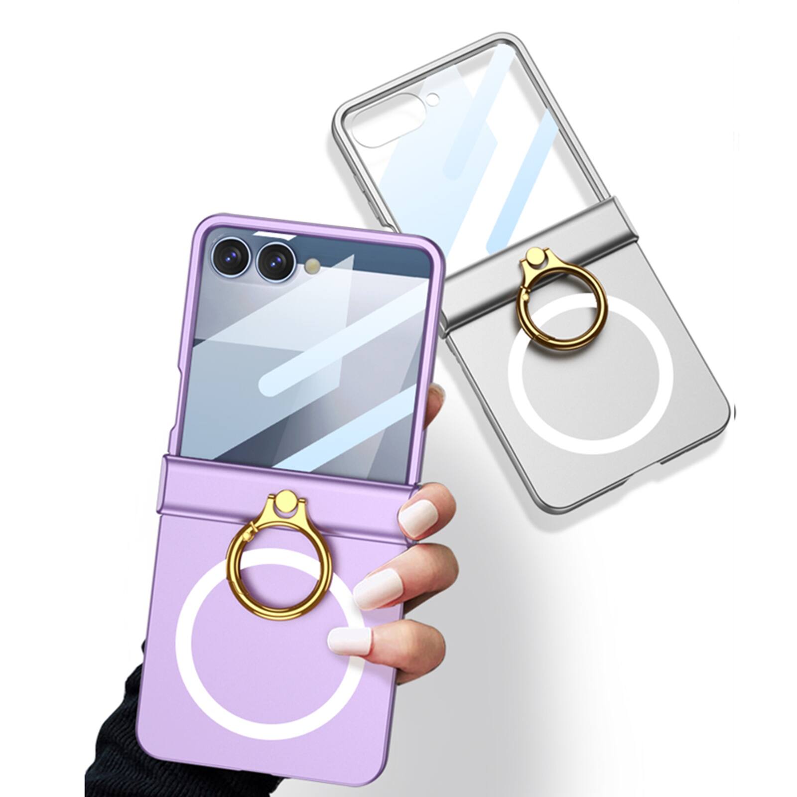 Alt View 2. Dteck - Built-in Screen Protector Magnetic Rugged Case For Samsung Galaxy Z Flip 7 Shockproof Ring Holder Kickstand Hing Cover - Pink.