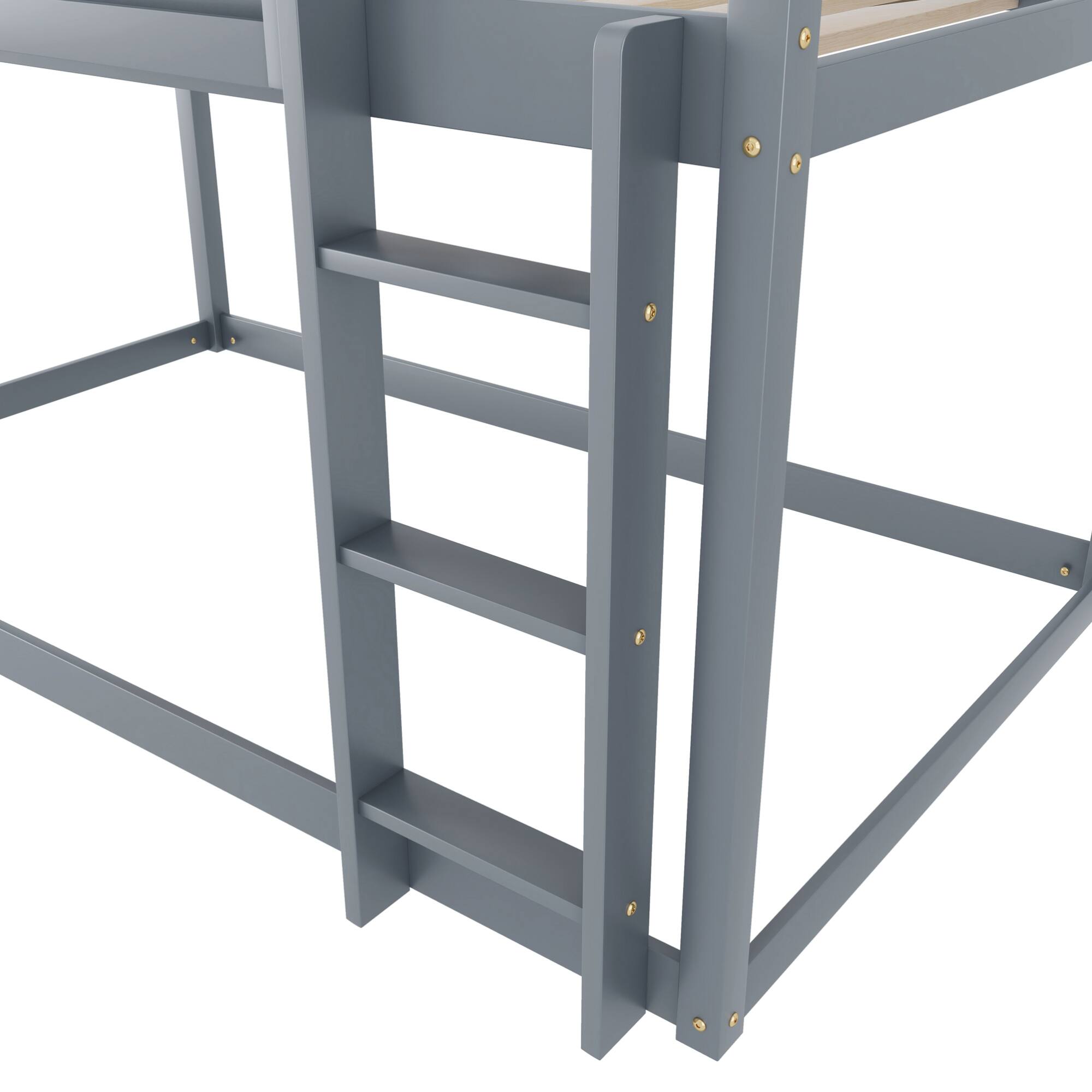 Alt View 4. GOODSILO - Low Twin Over Twin Solid Wood Bunk Bed with Ladder for Kids and Juniors - Grey.