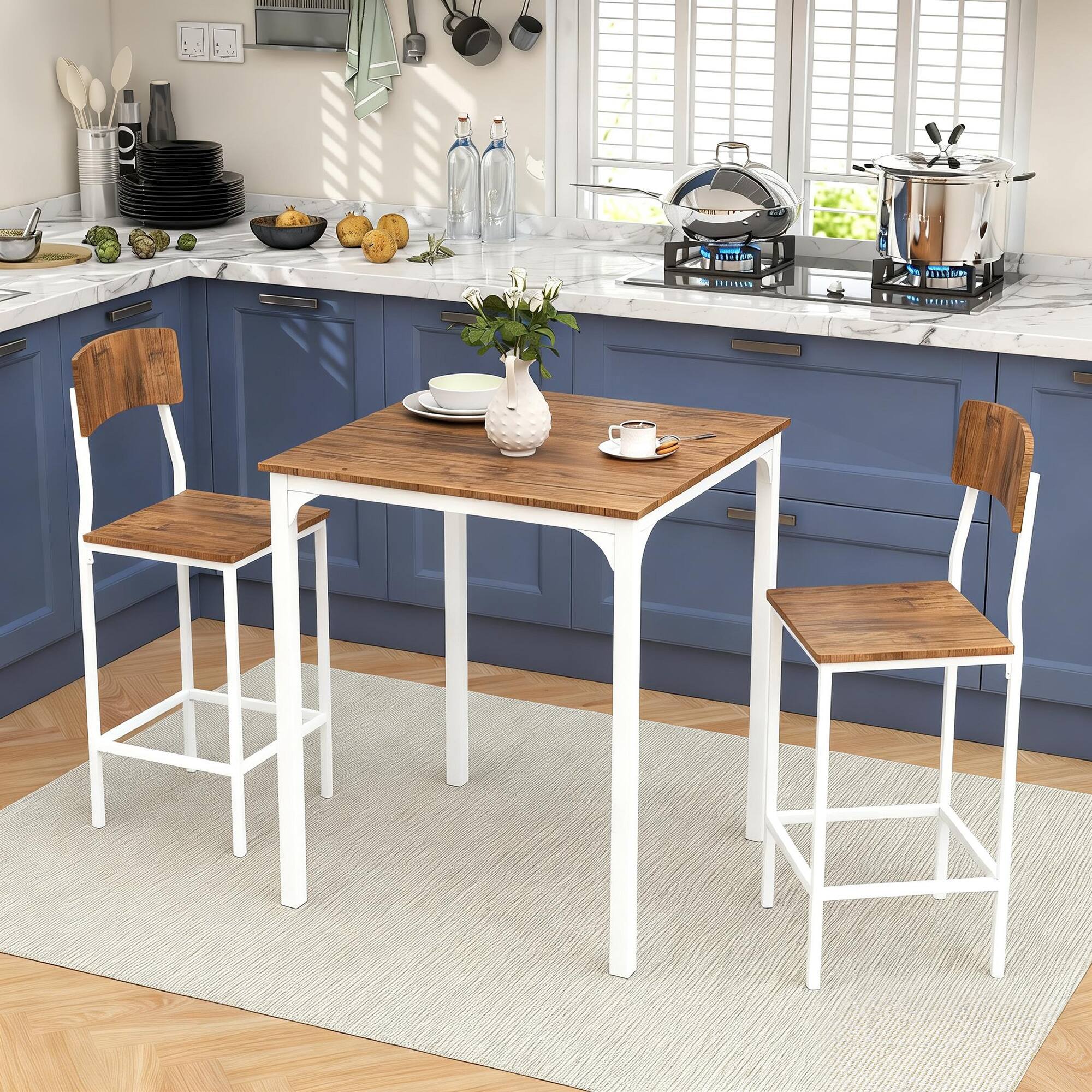 Alt View 1. Homcom - Piece Pub Table and Chairs, Small Kitchen Table and Chairs, Square Dining Table with 2 Stools - Walnut and White.