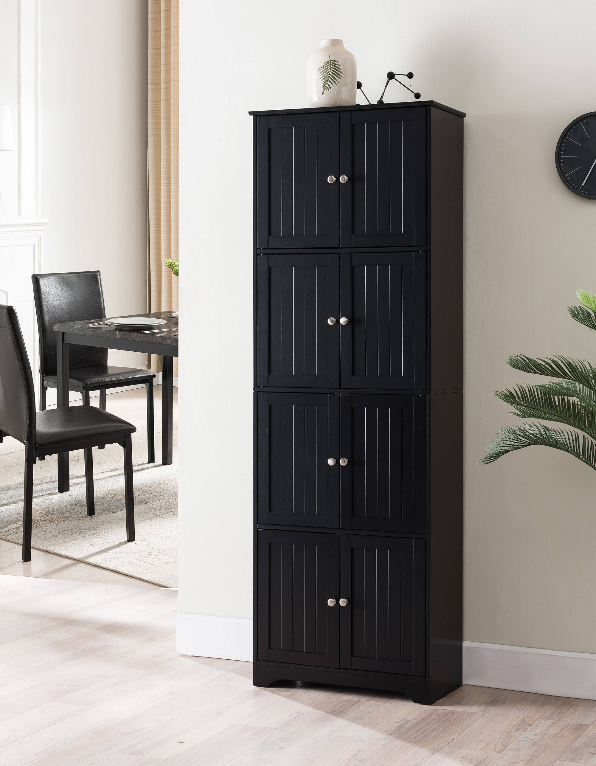 Angle. Kings Brand Furniture - Kings Brand Furniture Lyons 4-Tier 68" Kitchen Pantry Storage Cabinet with 8 Doors - Black.
