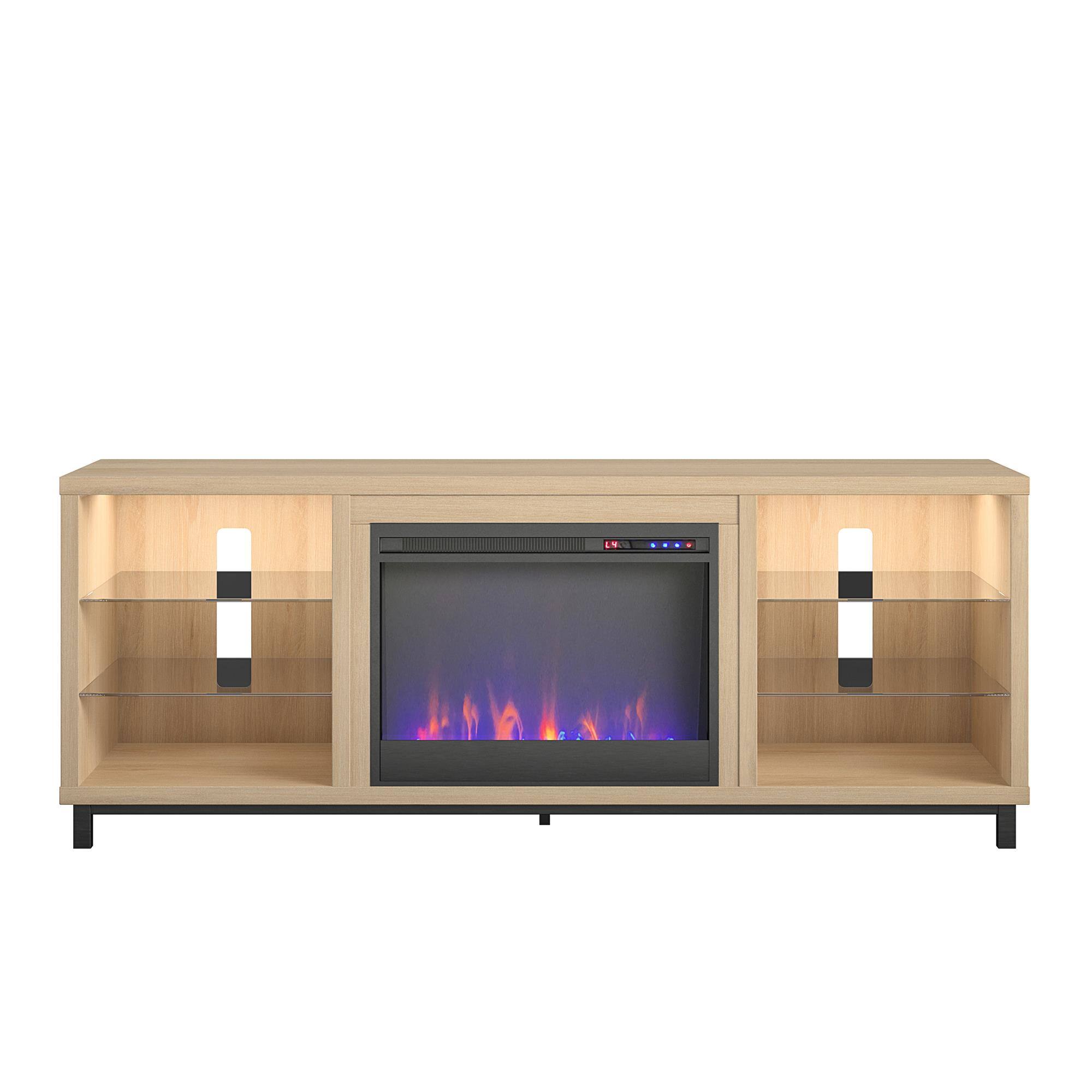Front. Ameriwood Home - Lumina Deluxe Fireplace TV Stand (70") - Blonde Oak.