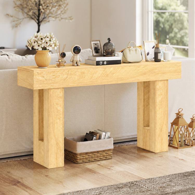 Alt View 6. PULUZ - 63 Inch Console Table, Sofa Table Behind the Couch with Thickened Tabletop for Living Room, Hallway, Entrance - Oak.