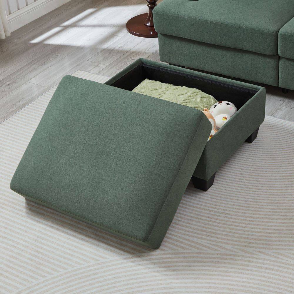 Alt View 5. Resenkos - 86" L-Shaped Sectional with Ottoman, 3-Seater with Thick Cushions and Armrest Organizer, Dark Green - Green.