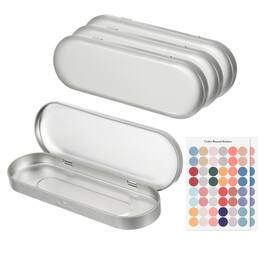 Unique Bargains - 4pcs Metal Tin Box, 6.9x2.4x0.7" Oval Hinged Lid with Self-Adhesive Sticker, Mini Storage for Candy Drawing Pin Crafts - Silver