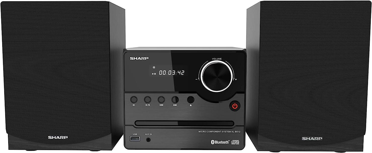 Front. Sharp - Sharp XL-B512 Micro Component Wireless Bluetooth Audio Streaming & CD Player Wood Speaker System - Black.