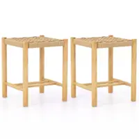 Costway - Dining Stool Set of 2 18" Backless with Rubber Wood Frame Woven Paper Seat Kitchen - Natural - Front_Zoom