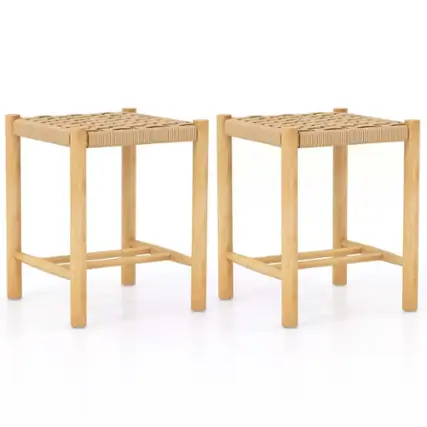 Costway Dining Stool Set of 2 18" Backless with Rubber Wood Frame Woven Paper Seat Kitchen - Natural