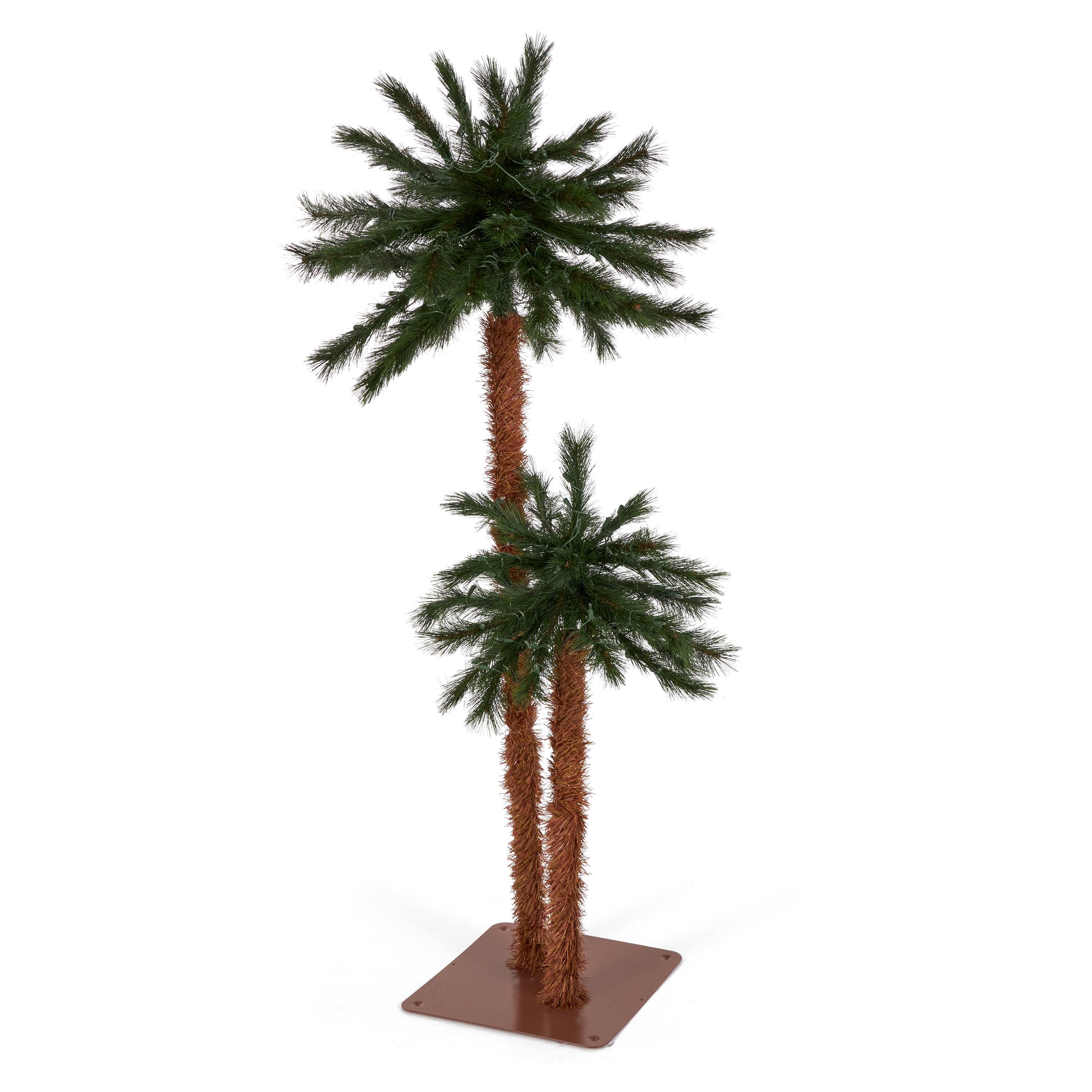 Alt View 3. Home Heritage - Home Heritage Palm Tree 5' & 3' Pre-Lit Artificial Tropical Double Holiday Tree - Green.