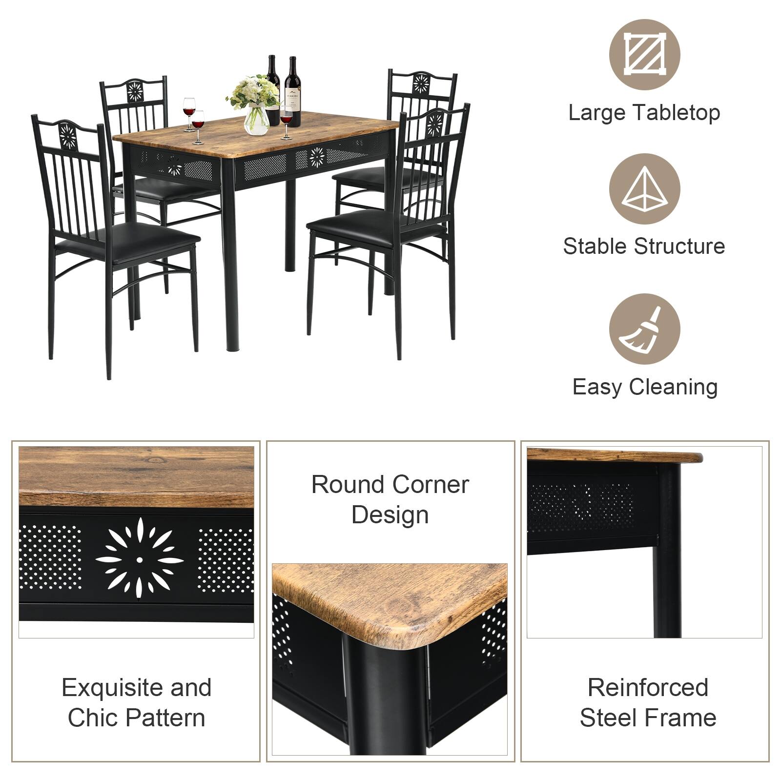 Large Tabletop, Stable Structure, Easy Cleaning, Round Corner Design, Exquisite and Chic Pattern, Reinforced Steel Frame