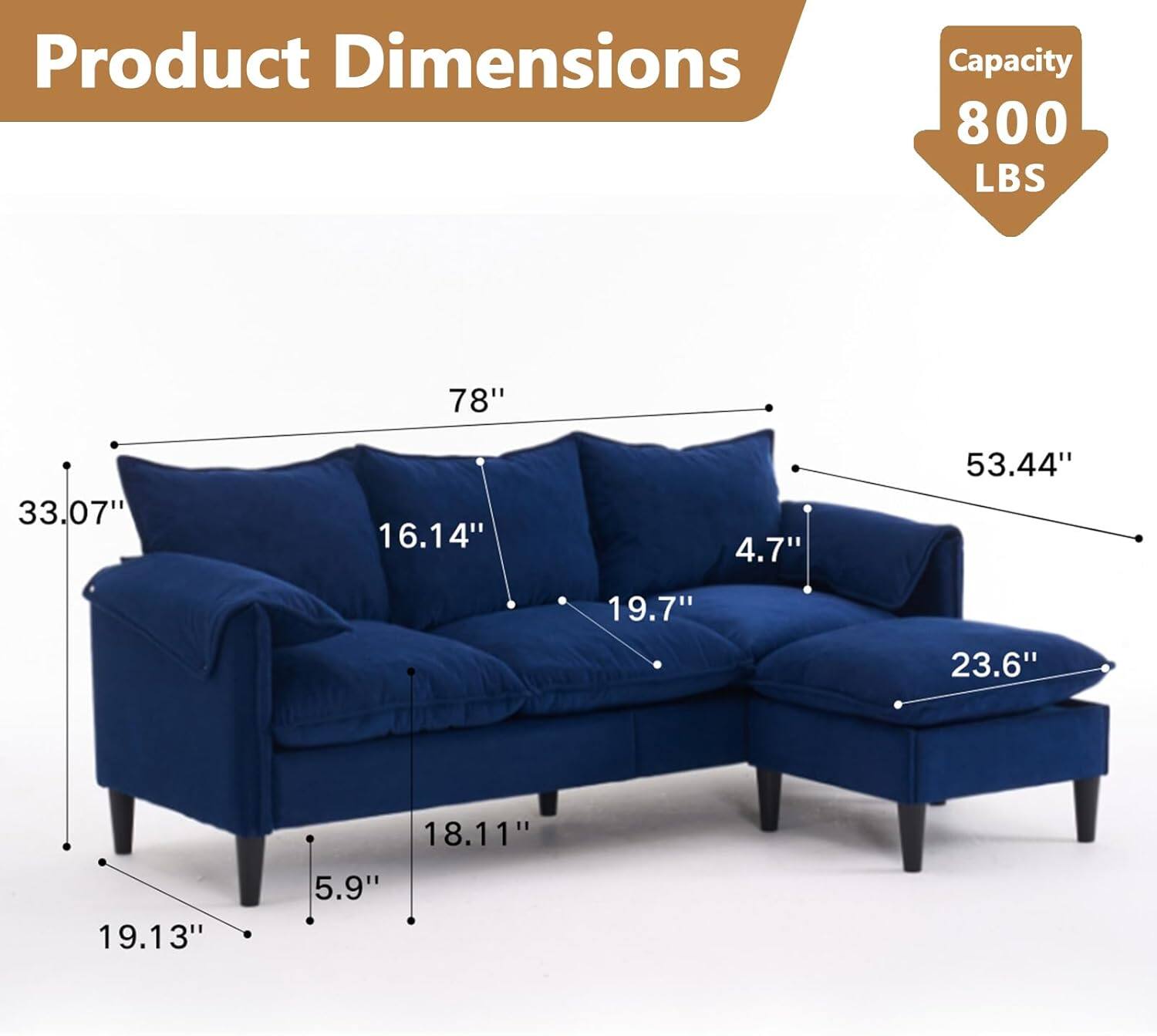 Product Dimensions  
Capacity: 800 LBS  
78" x 33.07" x 16.14" x 4.7" x 53.44" x 19.7" x 23.6" x 18.11" x 19.13" x 5.9"